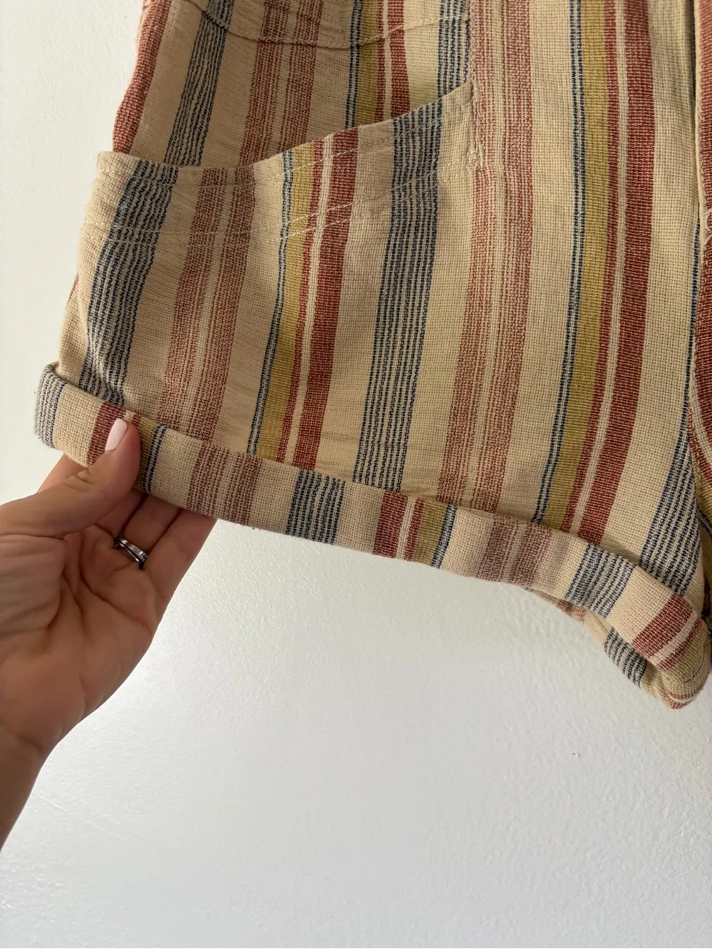 Free People Topanga Tan Combo Striped Paperbag Waist Shorts Size Small NWT